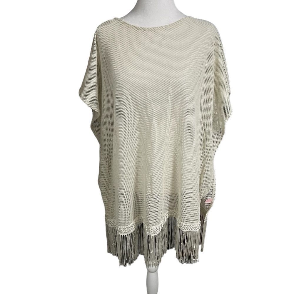 VICTORIA'S SECRET Shimmer swim cover up with fringe medium cream knit oversized - Picture 3 of 10